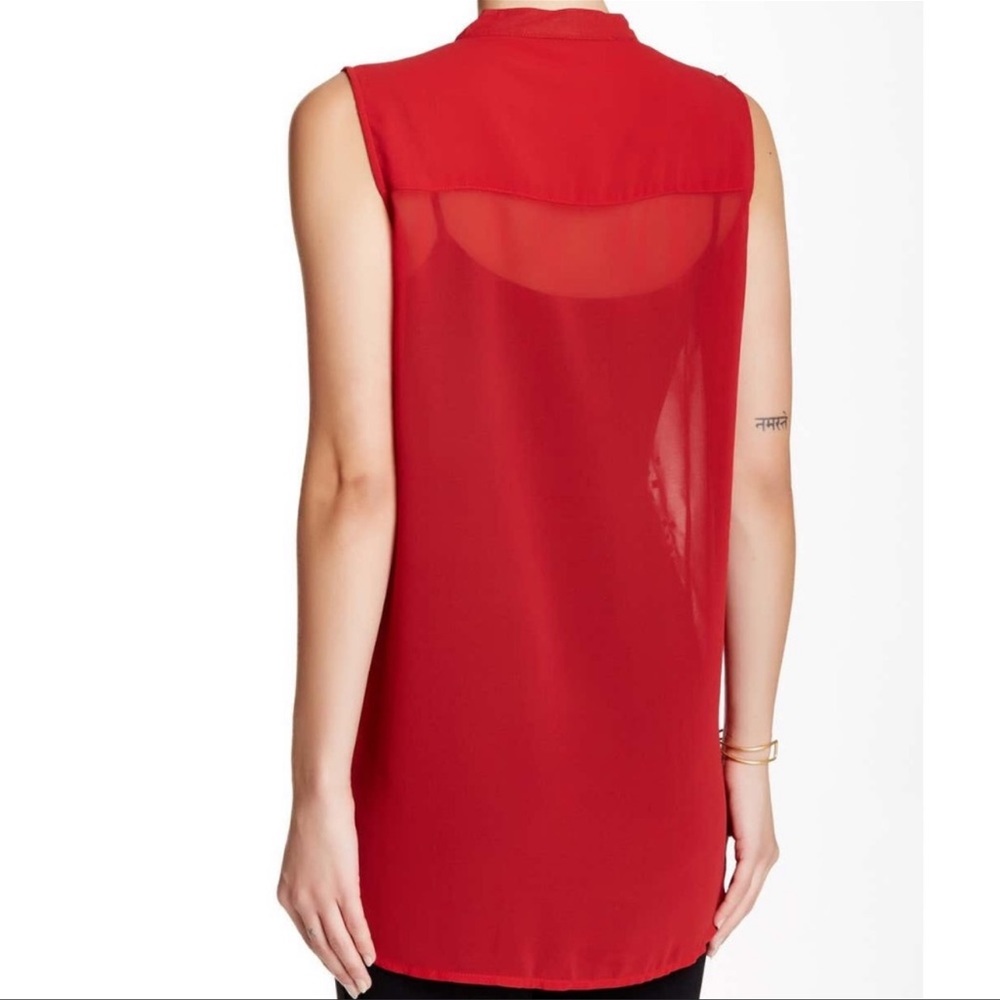 Vertigo Red studded sleeveless blouse semi sheer button down size small - Picture 5 of 13